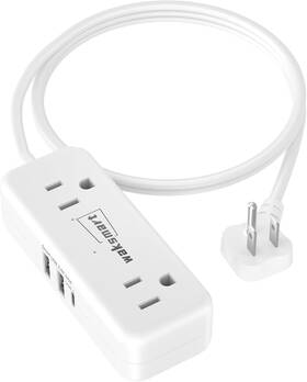 Waksmart 726084691247 Flat Plug Extension Cord 3 Feet With 4 Ac Outlets Usb Ports 5v/3.4a 17w Fla