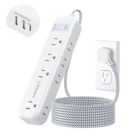 Waksmart 764544096683 Surge Protector Power Strip 5 Ft Flat Extension Cord With Multiple Outlets Ultra