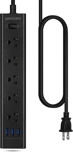 Wandofo 445013399384 2 Prong Power Strip 5 Ft Extension Cord Surge Protector Outlets And 3 Usb