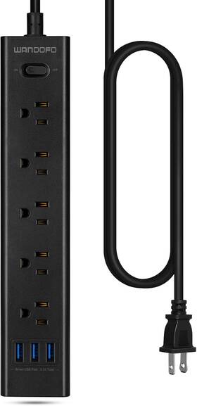 Wandofo 445048051011 2 Prong Power Strip 10ft Long Extension Cord Surge Protector 5 Outlets And 3