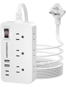 Wentongkeji 716597640689 Surge Protector Power Strip - 5ft Braided Extension Cord Flat 5 Ft White