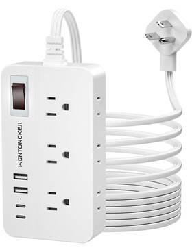 Wentongkeji 716597640696 Surge Protector Power Strip - 5ft Braided Extension Cord Flat Plug With 6 Out