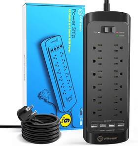 Witeem 313045295219 Surge Protector Power Strip - 12 Outlets 4 Usb 3.4a Ports 6ft Extension Cord