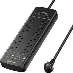 Witeem 759838546722 Surge Protector Power Strip - 12 Outlets 3 Usb Usb-c 3.4a Ports 6ft Extensio