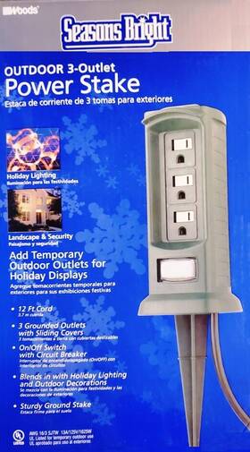 Woods 078693324284 Outdoor Power Stake With 3 Outlet Green 12ft Extension Cord New In Box
