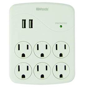 1000j Woods 078693410796 41079 Surge Protector With 6 Outlets And 2 Usb Type A Ports Of Protec