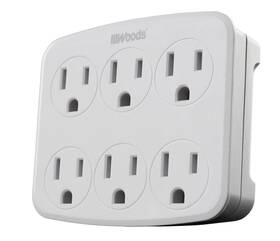 Woods 078693411960 41196 Wall Adapter With 6 Grounded Outlets White
