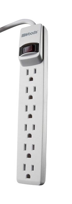 Woods 078693414343 41434 Power Strip With 6 Outlets And Overload Safety Feature Foot Cord White
