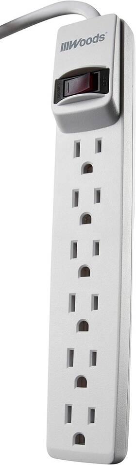 41434 Woods 313041645667 Power Strip With 6 Outlets And Overload Safety Feature Foot Cord