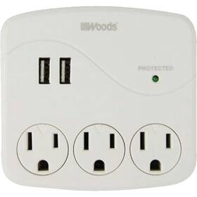 41029 Woods 2-usb/3-standard Outlets 2.4a/15a White Surge Tap