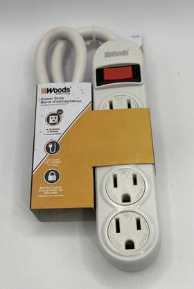 41299 Woods 4 Outlet Surge Protector Power Strip Flat Plug Extension 1.5 Cord New