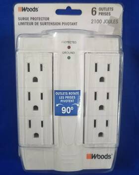 41420 Woods Surge Protector 6 Rotating Outlets Protected Ground New