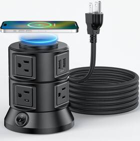 Xenovoltis 761426767297 2025 New Power Strip Tower With Wireless Charger Dual-layer Rotatable Design