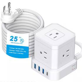 Yichuhaoxi 313093582590 25 Ft. 5 Outlet Power Strip Surge Protector With Ac Outlets 4 Usb And C 15