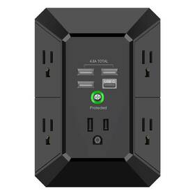 Yichuhaoxi 313097590522 5-outlet Wall Charger With 4 Usb-a Ports 1 Usb-c Port Surge Protector 3-sided 16