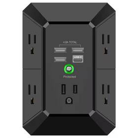 Yichuhaoxi 445027755756 6-outlet Extender With 3 Usb Ports Surge Protector 3-sided Widely Spaced Adapter