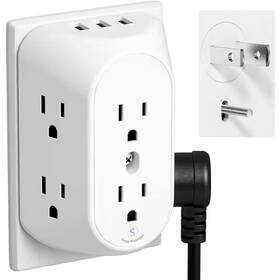 Yichuhaoxi 445043442449 2 Prong To 3 Outlet Extender 6-outlet 3-ports Surge Protector With Wide Sp