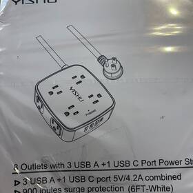 12345 Yishu 8-outlet Power Strip With 3 Usb-a And 1 Usb-c Port 6ft Cord White