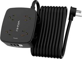 Yishu 313035243213 20 Ft Surge Protector Power Strip - 8 Widely Outlets With 4 Usb Ports 3 Side Ou