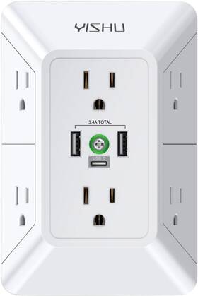 Yishu 313087455497 Multi Plug Outlet Surge Protector - 3 Sided Power Strip With 6 Ac E