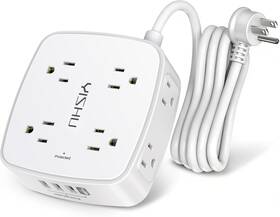 Yishu 445036067079 6 Ft Surge Protector Power Strip - 8 Widely Outlets With 4 Usb Ports 3 Side Out