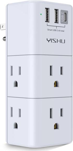 Ahr-503 Yishu Usb Multi Plug Outlet Extender - Surge Protector With Rotating White Ahr-503 Yishu Usb Multi Plug Outlet Extender - Surge Protector With Rotating White