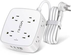 Ahr-803 Yishu 6 Ft Surge Protector 8 Outlets With 4 Usb Ports 3 Side Outlet Feet Cord White
