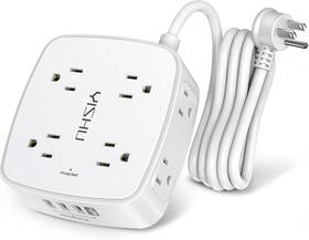 Yishu Hea3lth25y 6 Ft Surge Protector Power Strip - 8 Widely Outlets With 4 Usb Ports 3 Side Out