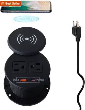 Zeshan 711181542295 Desk Power Grommet Desktop Outlet Sofa Table With Wireless C