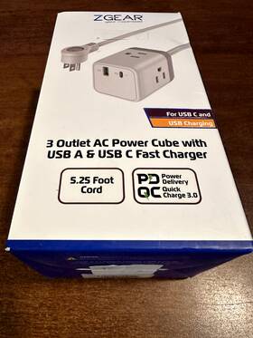 Wc-ps3acuca18w Zgear - 3 Outlet Ac Power Cube With Usb-a And Usb-c Fast Charger