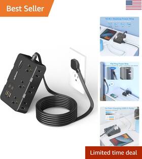 Zhishun 704444884256 Flat Plug Power Strip Surge Protector 5ft Ultra Thin Extension Cord With 4 Usb