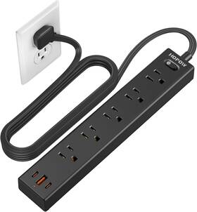 Zhishun 744759353924 6 Ft Flat Plug Power Strip Surge Protector Ultra Thin Extension Cord 5 Outlets