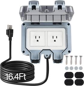 Zuyiyi 313054053039 Outdoor Power Outlet With 16.4ft Extension Cord Double Plug Extender We