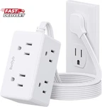 5FT Flat Plug Small Power STRIP,3-SIDE White Extension Cord With 6 Wide Outlets. Fixed Price $11.71.