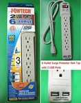 6 Outlet Power Strip Surge Protected 2 Usb Charger Port, 900 Joules, 3 Feet Cord. Fixed Price $11.04.