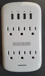 Black+decker White 6 Grounded Outlets Surge Protector With 4 Usb Charging Ports. Fixed Price $9.98.
