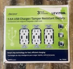 Leviton Decora 3.6A Usb Charger/ Tamper Resistant Outlets 3PACK T5632-3BW. Fixed Price $36.50.