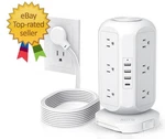 Tower Power Strip Flat Plug With 12 Outlets 4 USB(1 C),aofo 10FT, White. Fixed Price $37.04.