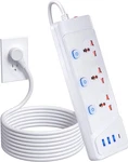 Power Strip With 45 Degree Plug And 10FT Long Cord, 3 Universal Socket, White. Fixed Price $33.07.