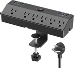 Desk Clamp Power Strip With 40W Fast Charging Station, Jxgucat Black 2.5". Fixed Price $50.03.