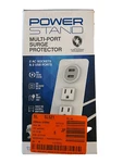 Tzumi Power Stand 2-OUTLET Multi-port Surge Protector. Fixed Price $17.99.
