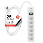 Surge Protector Power Strip, 6 Outlets, 25FT Cord, Flat Plug, 800J, White. Fixed Price $47.31.