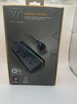 Titan 3-OUTLET Gaming Surge Protector, 8FT Cord, Led Light Strip, 360 Plug. Fixed Price $19.00.