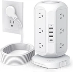 Tower Power Strip Flat Plug With 12 Outlets 4 USB(1 C),aofo 10FT, White. Fixed Price $42.99.