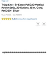 Tripp-lite PS6020 Vertical Power Strip 20-OUTLET 120V 15A 15FT Cord 60" Length. Fixed Price $65.00.