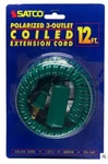 Green Polarized 3-OUTLET Coiled 12-FT Extension Cord 16/2 SPT-2 New Satco 93-169. Fixed Price $39.95.