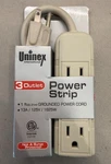 Uninex International 3-OUTLET Power Strip Ft Grounded Cord, 13A 125V 1625W. Fixed Price $15.03.