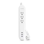 Cyberpower 4 Ft. 3-OUTLET Surge Protector With Usb-c Ports And Cord, White. Fixed Price $9.99.