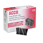 Acco Large Binder Clips Steel Wire 1/16" Cap 2"W Black/silver Dozen 72100. Fixed Price $5.99.