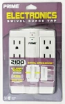 Prime Six-outlet 2100 Joule Swivel Space-saver Surge Protector Alarm & Shutoff. Fixed Price $14.85.